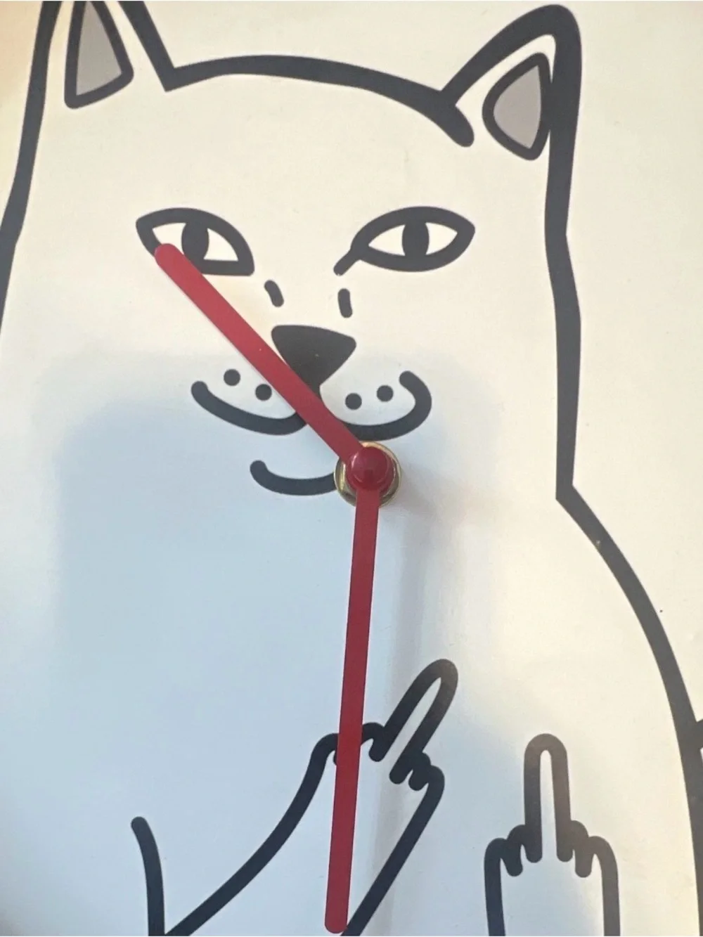 RIPNDIP White Cat Wall Clock with Red Hands -
